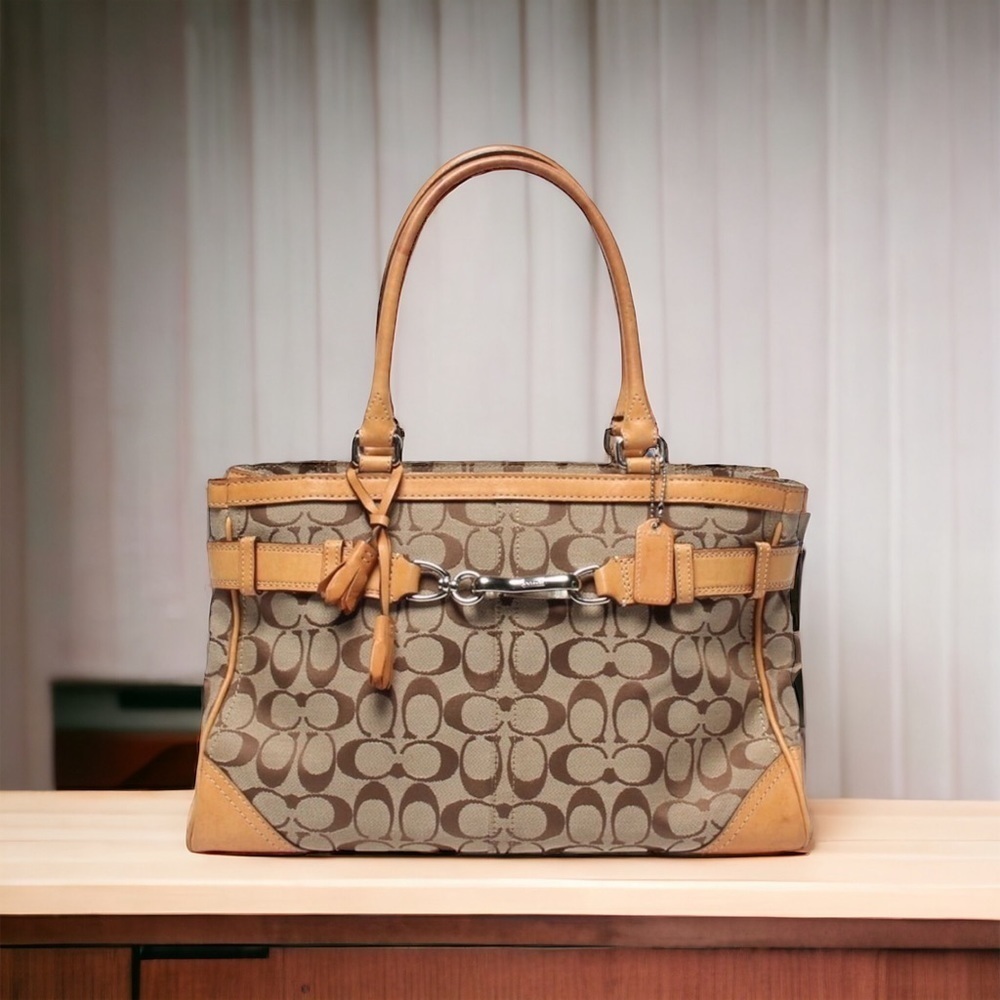 COACH Hampton Leather and Canvas Shoulder Bag F08K07